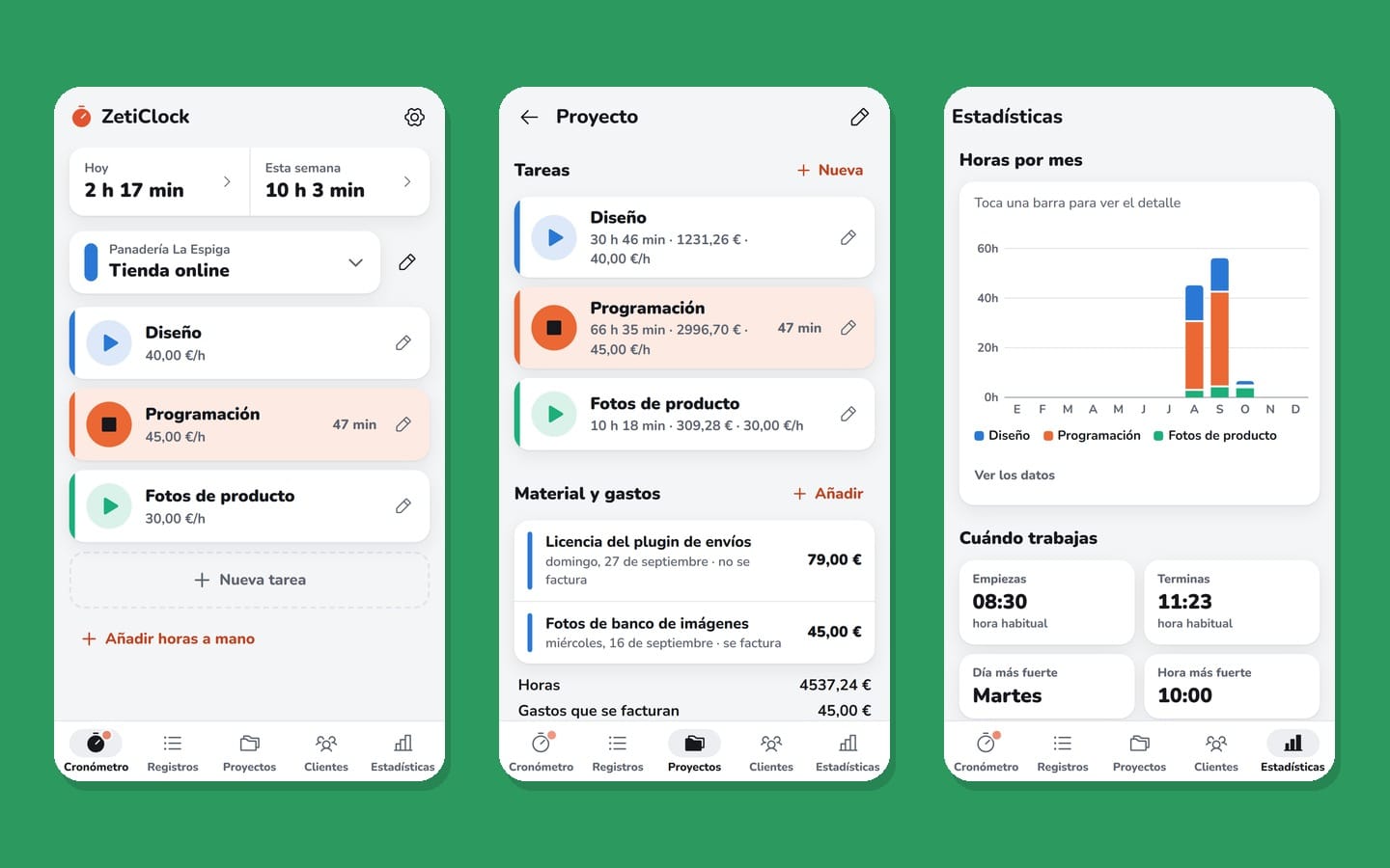 Capturas de la app ZetiClock